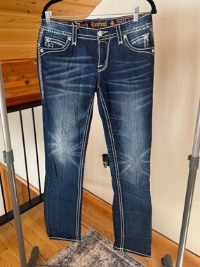 Rock Revival Women’s Indigo Wash Bootcut Jeans with White Stitching